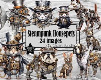 Steampunk Mechanical Housepets Dogs Cats Graphics Transparent Commercial License Incl. ~Digital Download Sublimation Junk Journal