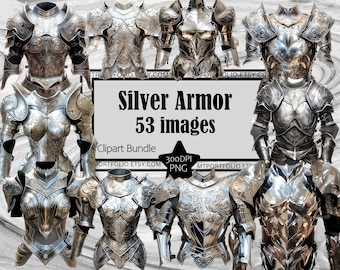 Zilveren harnas Clipart Royal Chest Armor PNG-bundel harnas PNG Tabletop Gaming Clipart Battle Armor sublimatie Silver Knight Armor PNG