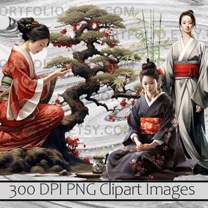 Geisha Clipart Japanese Culture PNG Asian Beauty PNG Traditional Sublimation Art Vintage Japan Clipart Japanese Woman Clipart Bundle image 4