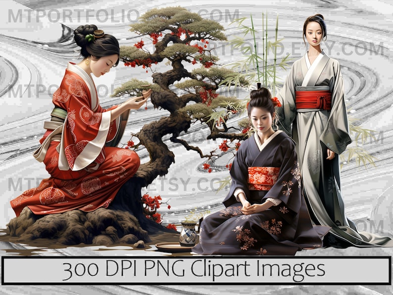 Geisha Clipart Japanese Culture PNG Asian Beauty PNG Traditional Sublimation Art Vintage Japan Clipart Japanese Woman Clipart Bundle image 4