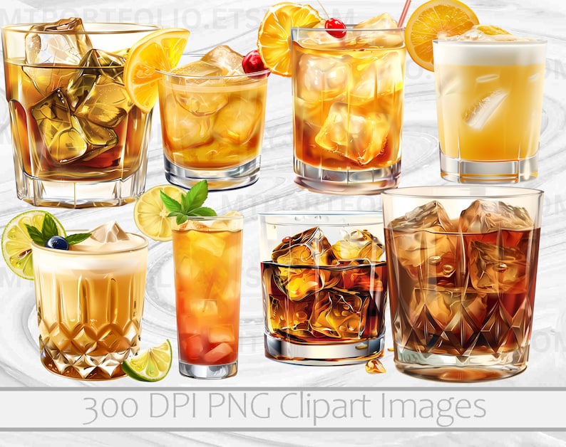 Bourbon and Whiskey Clipart Bundle Alcohol PNG Graphics Booze Drink ClipartTransparent Commercial Digital Download Sublimation Junk Journal image 3