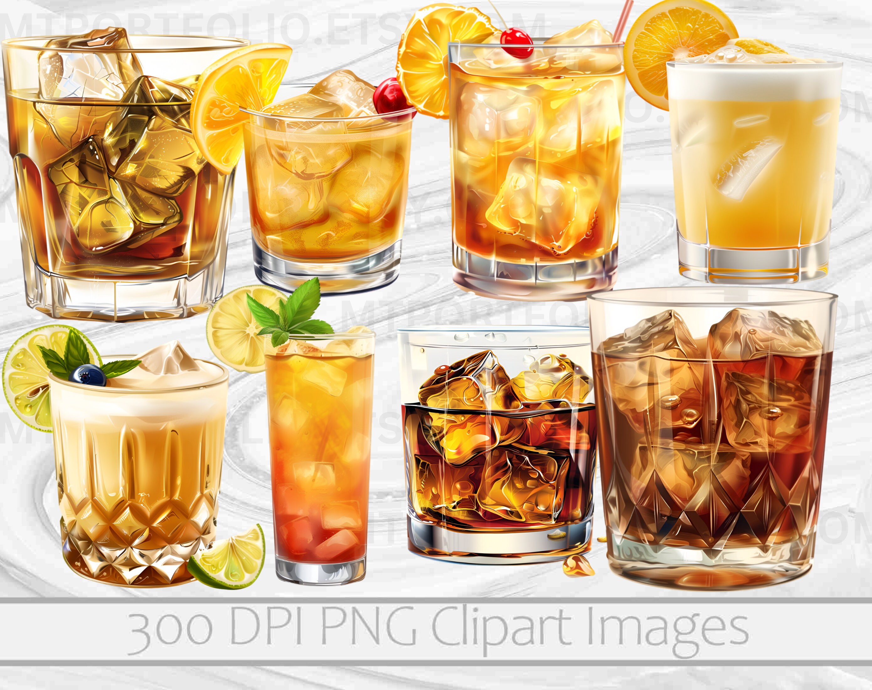 Bourbon and Whiskey Clipart Bundle Alcohol PNG Graphics Booze Drink ...