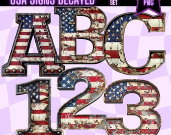 USA:s flaggbokstäver PNG, nödställda metallskyltar, alfabetet, individuella bokstäver, clipart, digitalt alfabet, sublimering, 4 juli Americana Patriot