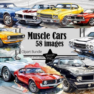 Amerikanisches Muskel Auto Clipart Vintage Auto PNG US Classic Car Grafik Bundle transparent kommerzielle Sofort-Download Sublimation Detroit Muskel