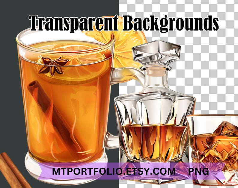 Bourbon and Whiskey Clipart Bundle Alcohol PNG Graphics Booze Drink ClipartTransparent Commercial Digital Download Sublimation Junk Journal image 7