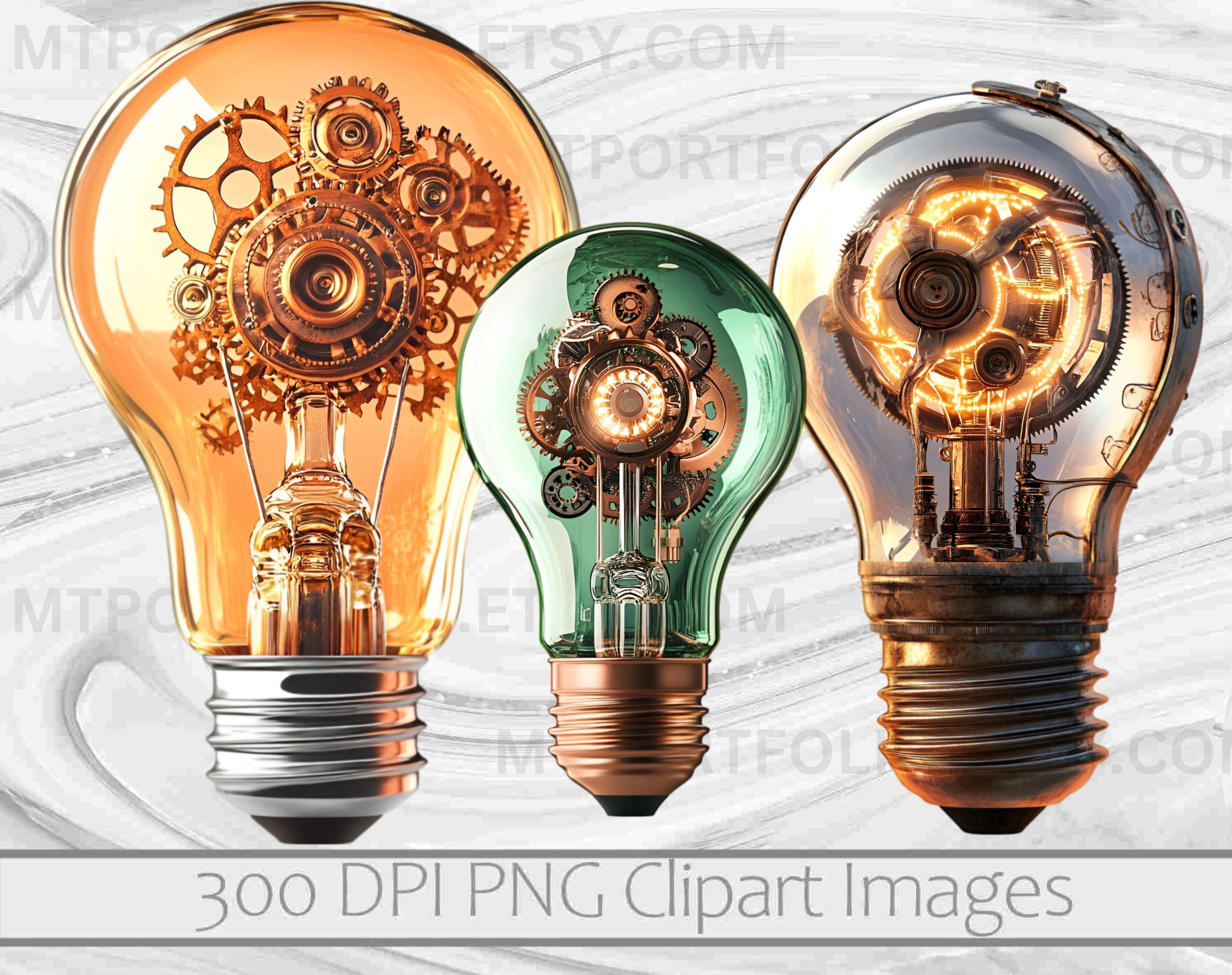 Steampunk Clipart Steampunk Lightbulb PNG Bundle Vintage Light Bulb PNG ...