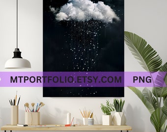 Diamond Rain Storm Cloud Printable Art Diamond Raindrop Wall Art Dark Rain Cloud  College Dorm Room Modern Art - Instant Download