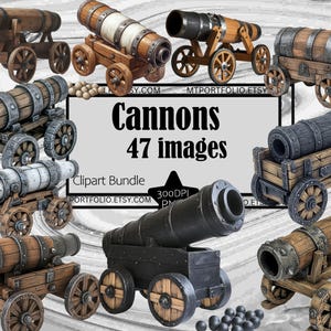 Cannon Clipart Pirate Ship Cannon PNG Bundle PNG Graphic Transparent Commercial Digital Sublimation Junk Journal Colonial War Cannon