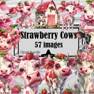 Erdbeere Kuh Clipart Niedliches rosa Kalb PNG Aquarell Kunst Bundle PNG Grafiken Transparent Kommerzielle Nutzung Digital Download Sublimation Journal
