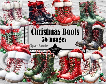 Botas de Natal Clipart Botas de Natal PNG Decorações de Natal Newsletter Diário Suprimentos Santa Botas Clipart Bundle