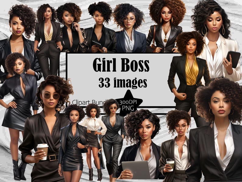 Girl Boss Clipart Fashion Girl Boss Babe Clipart Bundle Boss Lady PNG Black Girl Clipart Paper Crafts Junk Journal Girl Power image 1