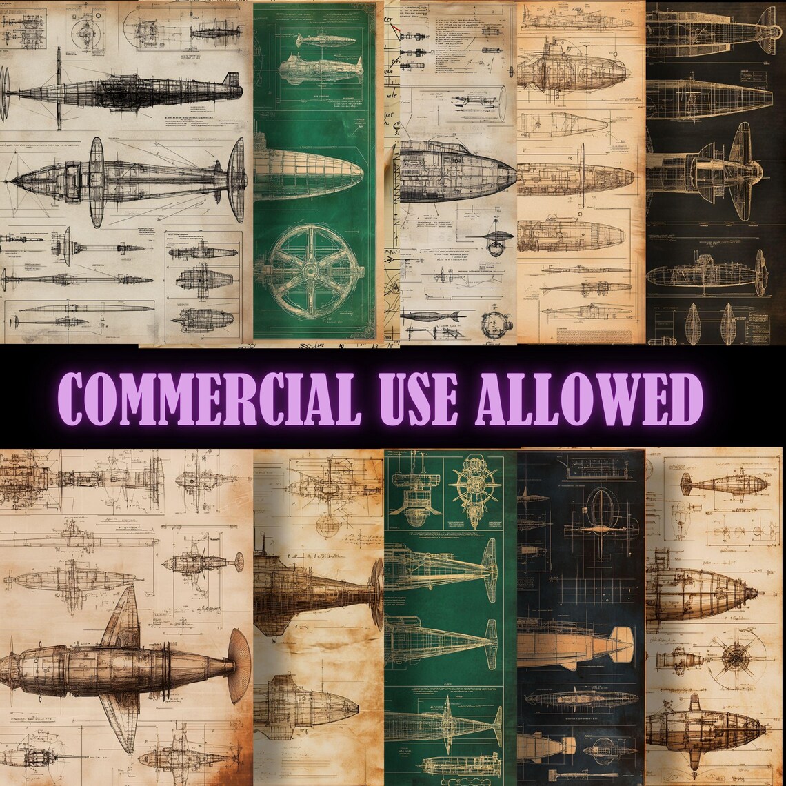 Submarine Blueprints Navy Patent Drawings PNG Printable Schematic ...