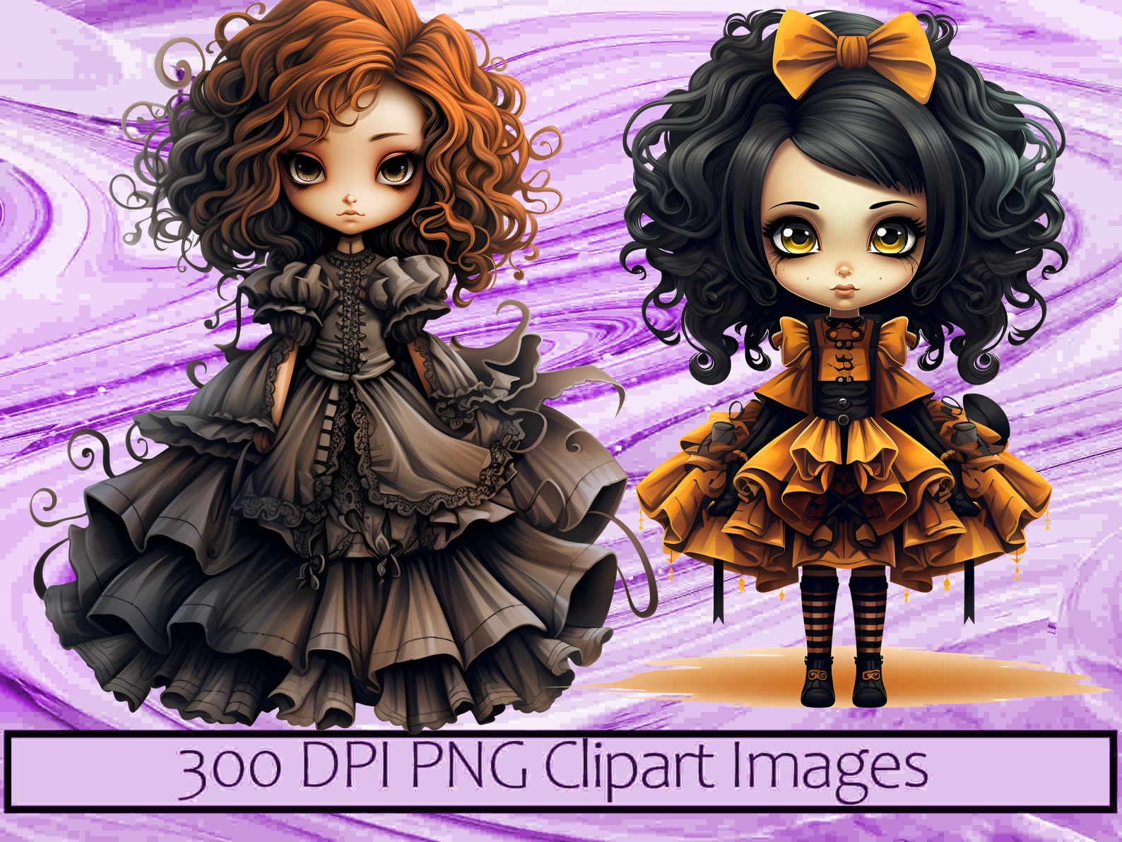 Gothic Halloween Cute Horror Dolls Spooky Kawaii Art Sublimation Bundle ...