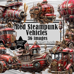Red Copper Steampunk Vehicles Graphics Transparent Commercial License Incl.~Digital Download Sublimation Junk Journal