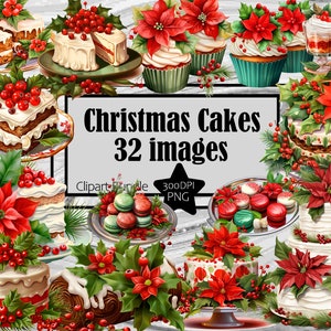 Weihnachten Cliparts Weihnachtskuchen Weihnachts Cupcakes PNG Dessert Menü Clipart Weihnachten Poinsettia Holly Transparente Sublimation