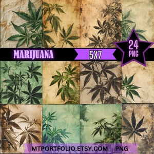 Green Pot Leaf Digital 5x7 Paper Print 24 Pack Marijuana Paper for Wall Art 420 Weed Leaf Junk Journal Printing ScrapBook Instant Download