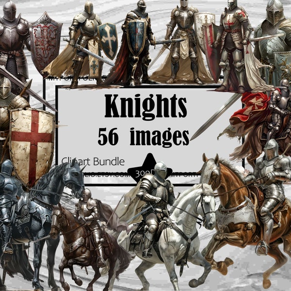 Medieval  Knights Clipart Knight Armor Knights on Horses PNG Bundle PNG Graphics Transparent Commercial Digital Download Sublimation Journal