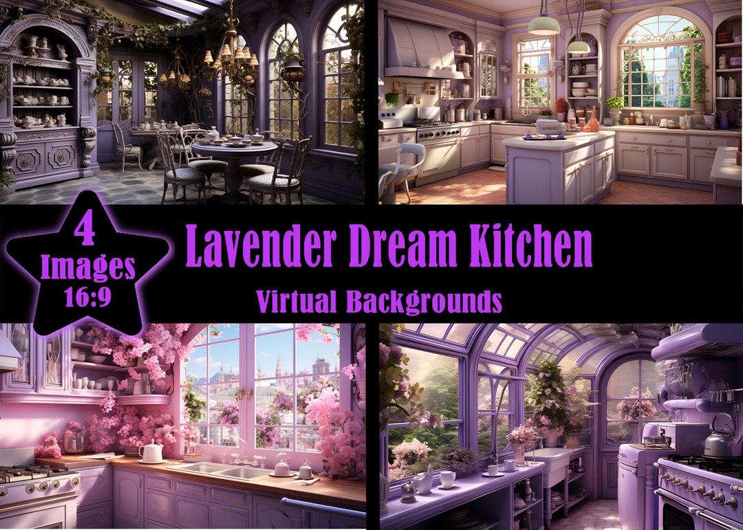 Lavender Dream Kitchen 4 Pack Zoom Background Virtual Meeting Backdrops ...