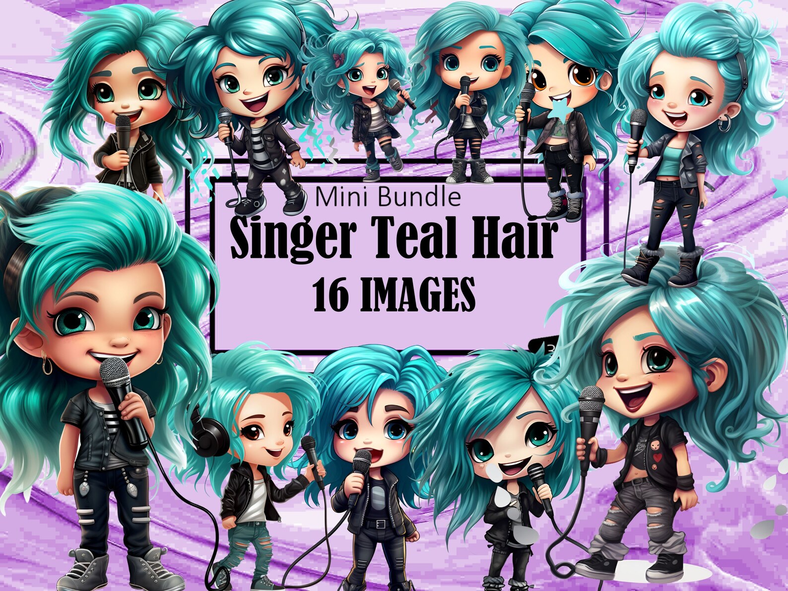 Teal Hair Singer Singing Girl Chibi Kawaii Art Clipart Graphics ...