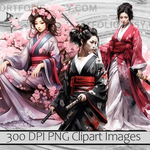 Geisha Clipart Japanese Culture PNG Asian Beauty PNG Traditional Sublimation Art Vintage Japan Clipart Japanese Woman Clipart Bundle image 3