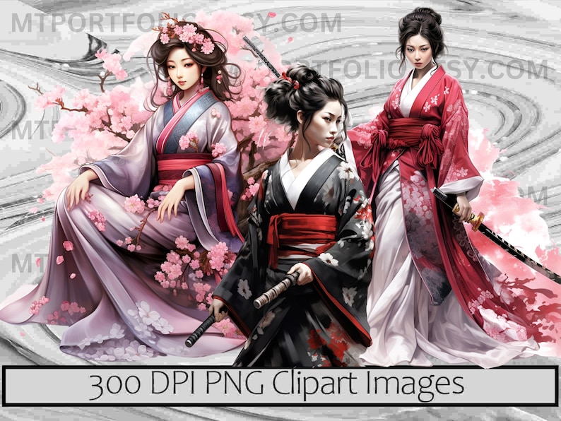 Geisha Clipart Japanese Culture PNG Asian Beauty PNG Traditional Sublimation Art Vintage Japan Clipart Japanese Woman Clipart Bundle image 3