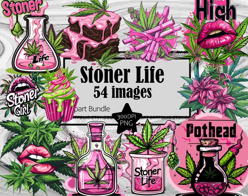 Cannabis Cake Clipart Weed Cupcake PNG Stoner Marijuana Bundle PNG Graphics Transparent Commercial Use Digital Download Sublimation Journal image 1