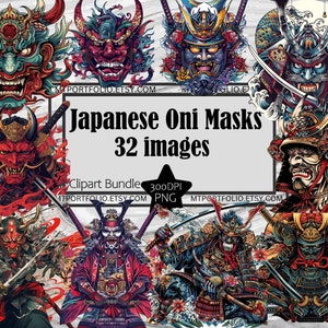 Samurai Tattoo Clipart Japanisches Tattoo Oni Maske PNG Clipart Bundle Tattoo Flash-Stil PNG Japanische Clipart Papier Handwerk Journal Samurai PNG