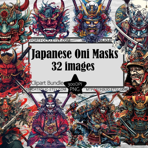 Samurai Tattoo Clipart Japanese Tattoo Oni Mask PNG Clipart Bundle Tattoo Flash Style PNG Japanese Clipart Paper Craft Journal Samurai PNG