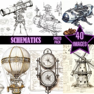SteamPunk Blueprints Patent Drawings PNG Wydrukowalne schematy Vintage Ephemera Rysunki mechaniczne Dziennik śmieci Cyfrowy papier
