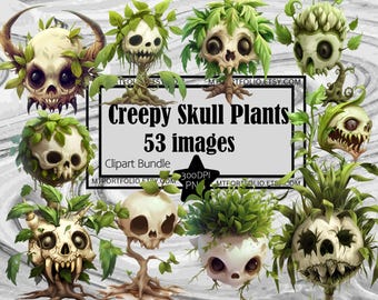 Skull Plant Clipart Spooky Plants PNG Graphic Desktop Plant Transparent Commercial Digital Download Sublimation Junk Journal