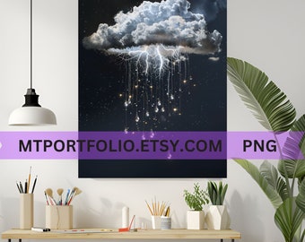 Lightning Storm Cloud Printable Art Diamond Raindrop Wall Art Dark Rain Cloud  College Dorm Room Modern Art - Instant Download