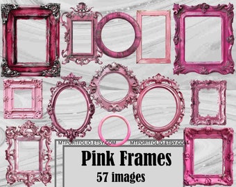 Pink Wood Frame Clipart Rustic Pink Frame PNG Bundle Translucent Background Pink Wood Picture Frame Graphics Digital Download Commercial Use