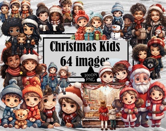 Christmas Kids Clipart Watercolor Children Christmas PNG Bundle Newsletter Graphics PNG Clipart Kids Christmas Holiday Sublimation PNG