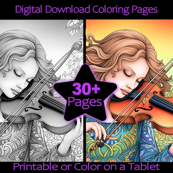 Future ROCK STARS - 30+ Adult Coloring Pages - Kids playing instruments- ready to print Instant Download PDF Files