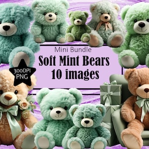 Clipart ours en peluche menthe douce pour nouveau-né usage commercial cadeau baby shower sublimation téléchargement immédiat faire-part de grossesse bébé