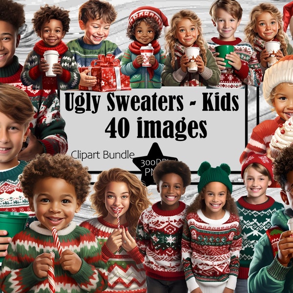 Ugly Christmas Sweater Clipart For Kids Graphics Xmas Sweater PNG Commercial Use Digital Download Sublimation Junk Journal