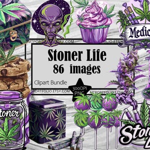Lila Cannabis Clipart Unkraut Cupcake PNG Stoner Marihuana Bundle PNG Grafiken Transparent Kommerziell Digitaler Download Sublimation Journal