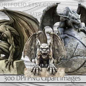 Gargoyle Clipart Stone Gargoyle PNG Gothic Statues Clipart Digital ...