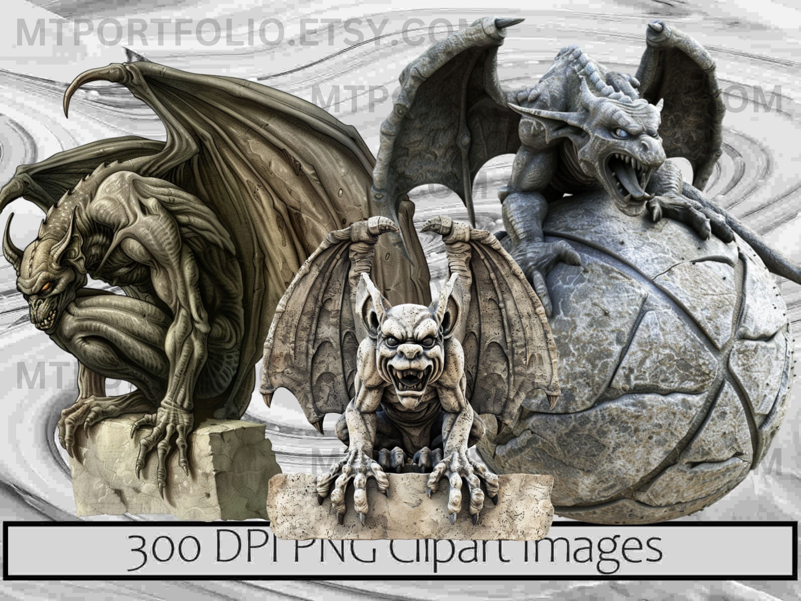 Gargoyle Clipart Stone Gargoyle PNG Gothic Statues Clipart Digital ...