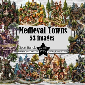 Medieval Town PNG City Clipart Tiny Town Graphic Transparent Commercial Digital Download Sublimation Junk Journal Little Village Renaissance