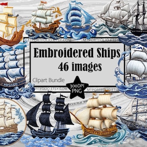 Clipart voilier broderie bateau pirate PNG Bundle PNG graphiques PNG transparents à usage commercial téléchargement numérique sublimation PNG