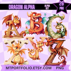 Niedliche Drachenbuchstaben PNG Anime Drachen Alphabet Einzelne Buchstaben Clipart Digitale Alphabet Buchstaben Sublimation Für Kinder und neue Eltern
