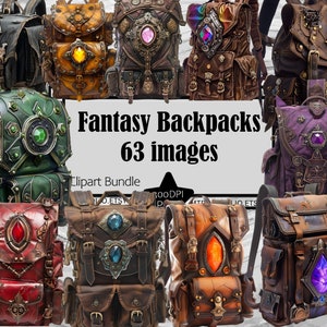 Mochila de fantasia Clipart Bolsa de segurar Cosplay RPG Gamer PNG Mochila de aventura Pacote gráfico Diário de lixo Download digital Uso comercial