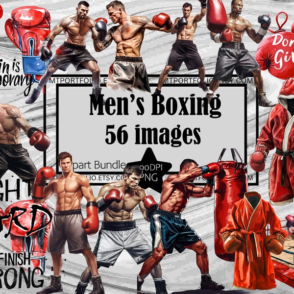 Boxing Clipart Boxer Fighter PNG Bundle PNG Graphics Transparent Commercial Digital Download Sublimation Journal Punching Bag Boxing Gloves