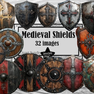 Clipart scudo medievale Scudo di legno PNG Scudo Cosplay Clipart Download digitale Sublimazione Giornale spazzatura Antica armatura retrò Clipart