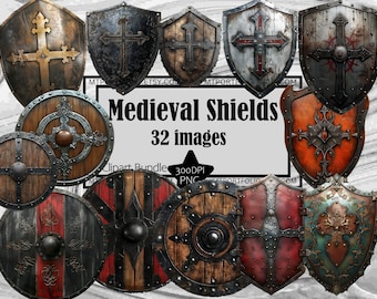 Mittelalterliches Schild Clipart Holzschild Cosplay Schild Clipart Digital Download Sublimation Junk Journal Alte Retro Rüstung Clipart