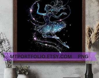 Starshine Ballerina Printable Art Galaxy Cosmos Ballet Wall Art Space Stardust Art Cosmic Ballet Dancer Modern Art - Instant Download