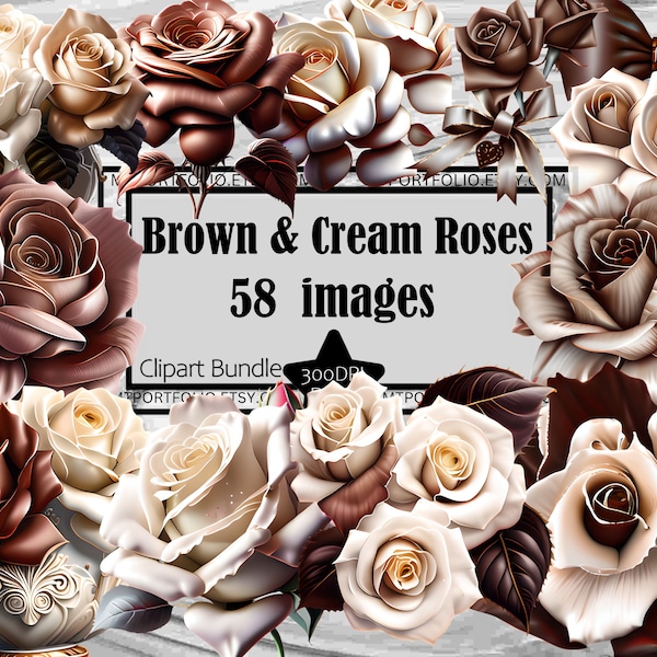 Brown and Cream Rose Clipart Blooming Roses PNG Bundle PNG Graphics Transparent Commercial Use Digital Download Sublimation Journal PNG