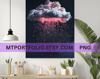 Pink Rain Cloud Printable Art Pink Cloud Wall Art Pink Storm Cloud  College Dorm Room Modern Art - Instant Download