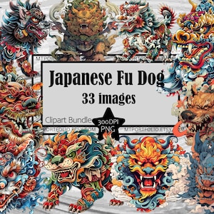 Fu Dog Clipart Japanese Tattoo Dog PNG Clipart Bundle Tattoo Flash Style PNG Japanese Clipart Paper Craft Junk Journal Fu Dog PNG